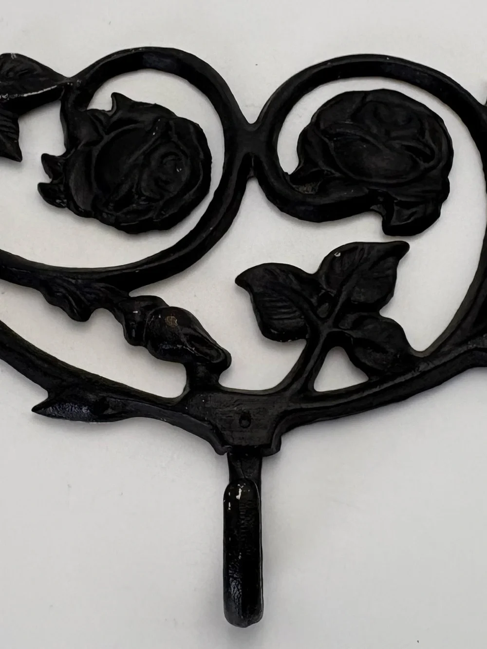 Gorgeous Vintage Black Floral Cast Iron Wall Hook - Decorative with 3 Hooks